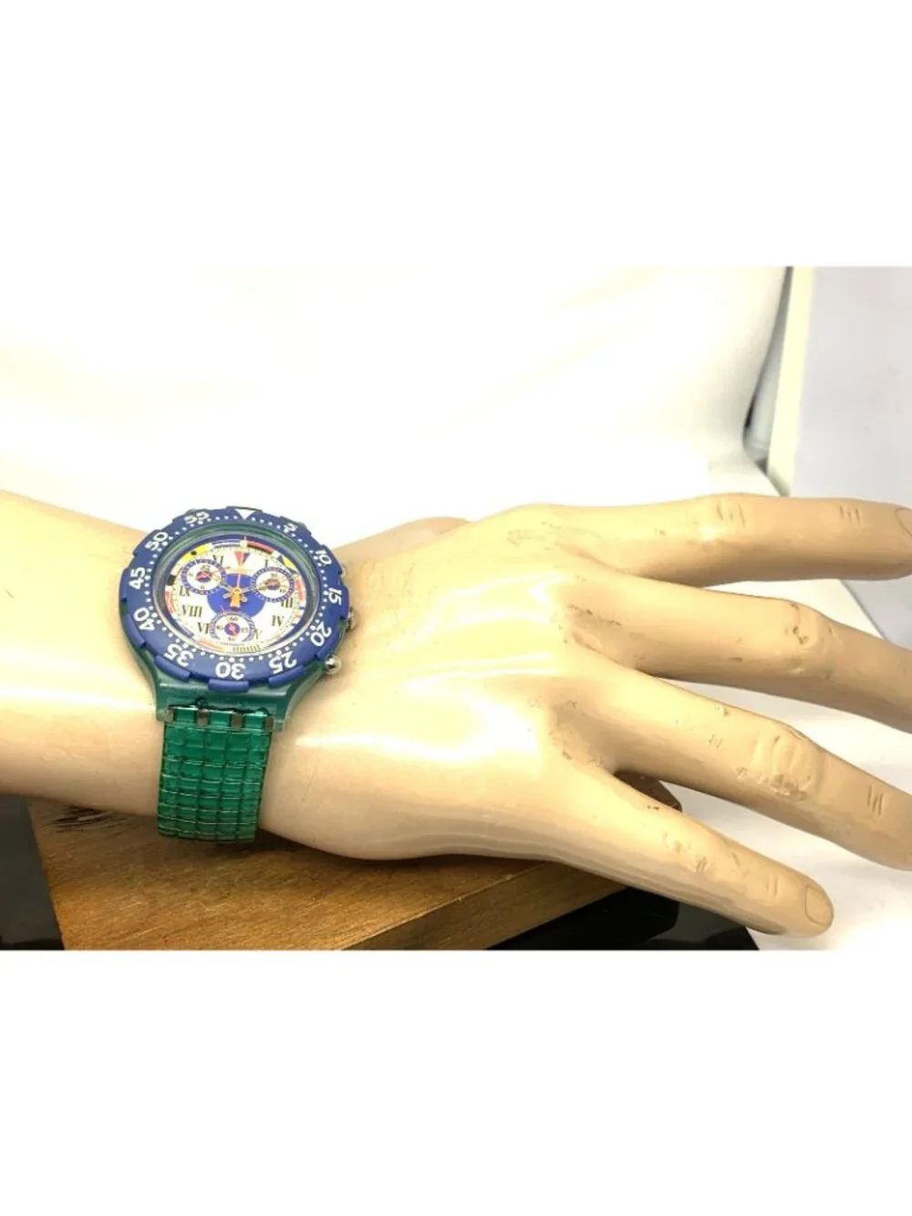 Swatch Men's Watch SBN101 Swiss Quartz Chronograph Vintage 1993 Blue Green 43mm